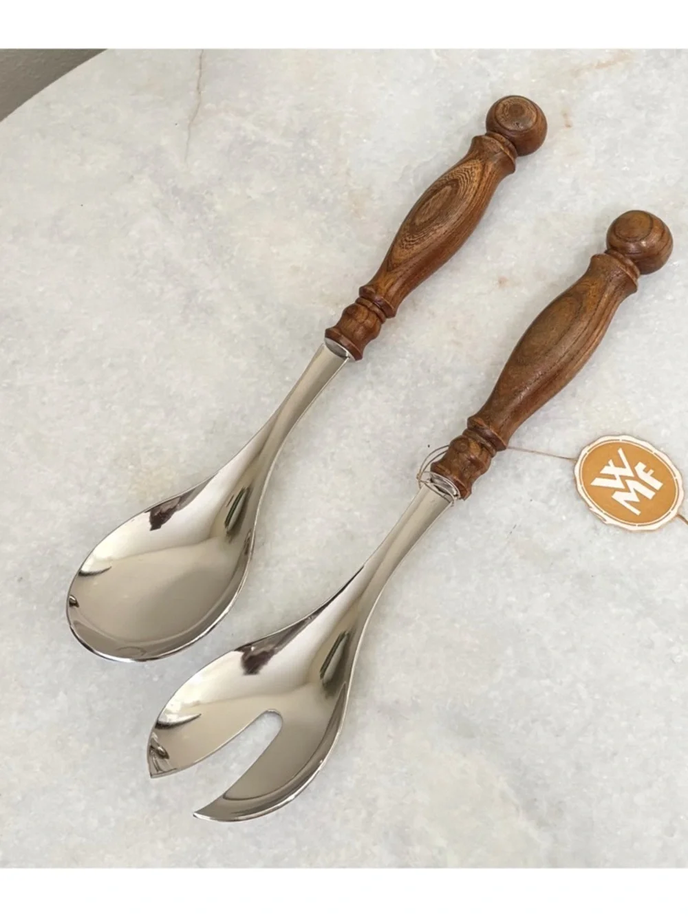 Wood-Handle Stainless Salad Serving Set
